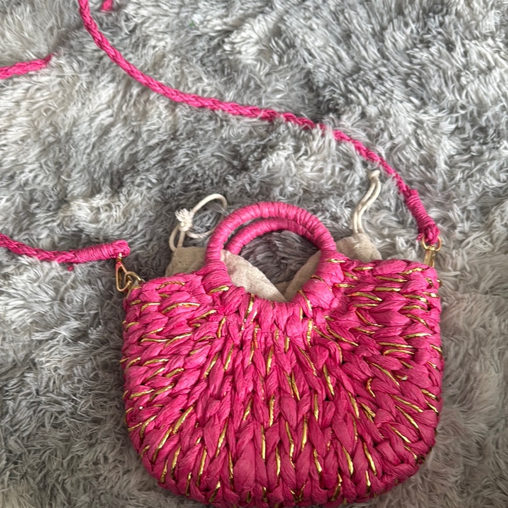 Pink Woven Handbag